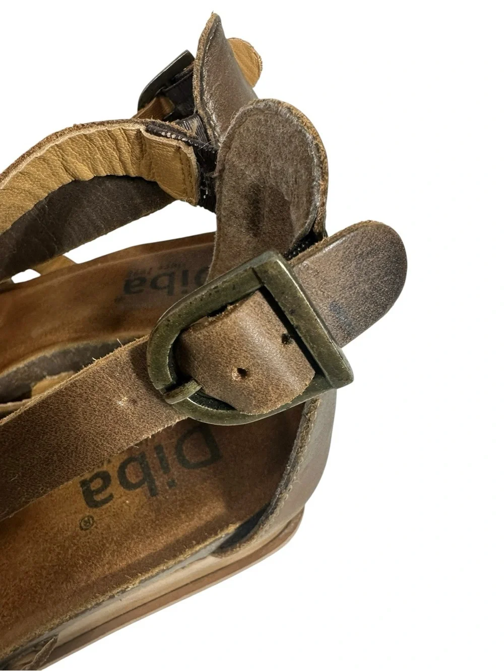 DIBA Women's 7.5 Brown Leather Strap Wedge Comfort Sandals